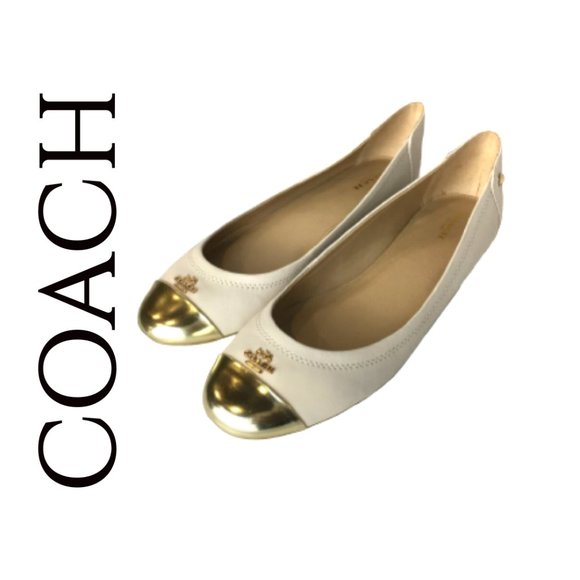 Coach Shoes - Coach Chelsea Ballet Ballerina Flats Slip-on Gold Cap-toe Tipped Chalk 9M